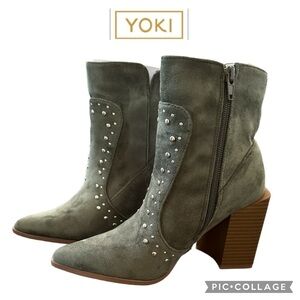 Yoki western Hotstone Suede Bootie olive green suede size 7 NWT